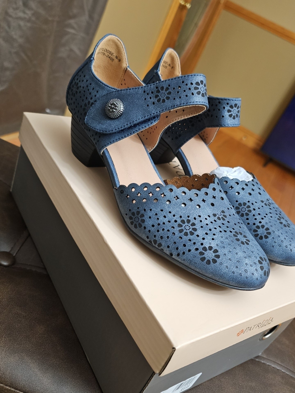 Blue Perforated Heels with Adjustable Strap